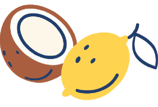 Drawing of a lemon and a coconut